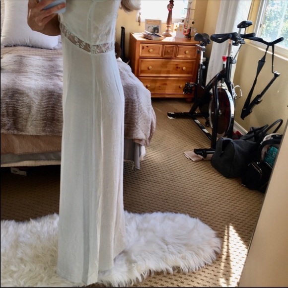 Sexy Lace Cut Out Blue Green Maxi Slip Dress - Picture 2 of 7